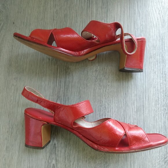 Vintage Red Shoes Size 8 / 9 Chunky Heels Strappy Slingbacks - Picture 9 of 15